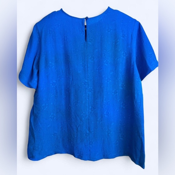80s Vintage Northern Traditions Womens Blue 100% Silk Floral Flowy Top Small - Picture 2 of 10